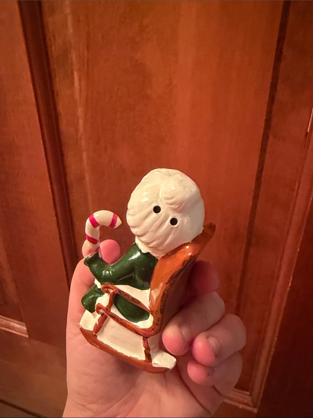 Vintage Lefton Mrs Claus Candy Cane Rocking Chair Shaker Japan #8139 - 1960s